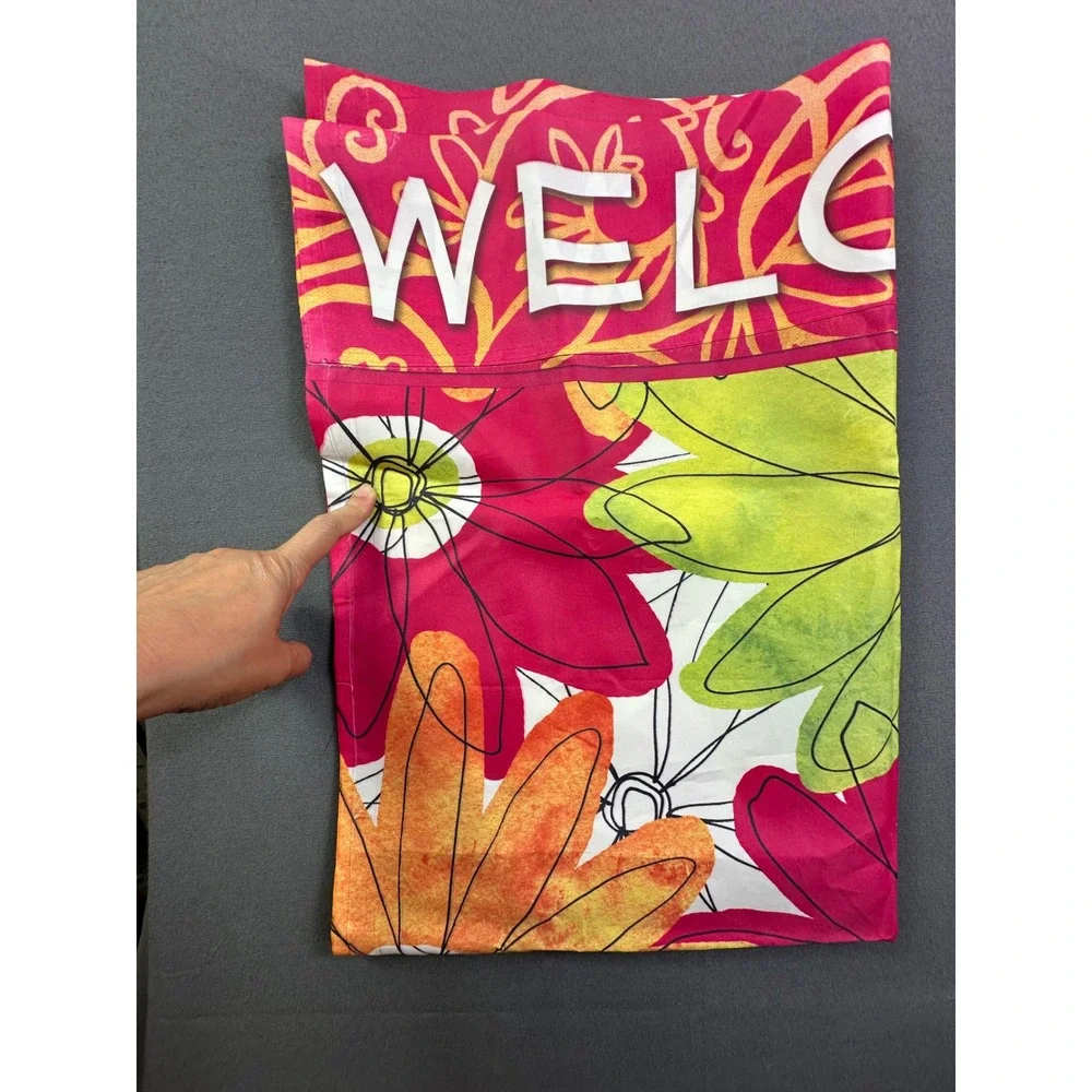 Evergreen Enterprises Floral‎ Welcome Garden Flag Large Pink Green Orange 28x40